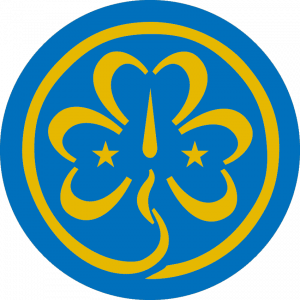 AMGE, logo dore fond bleu, Association Mondiale des Guides et Eclaireurs