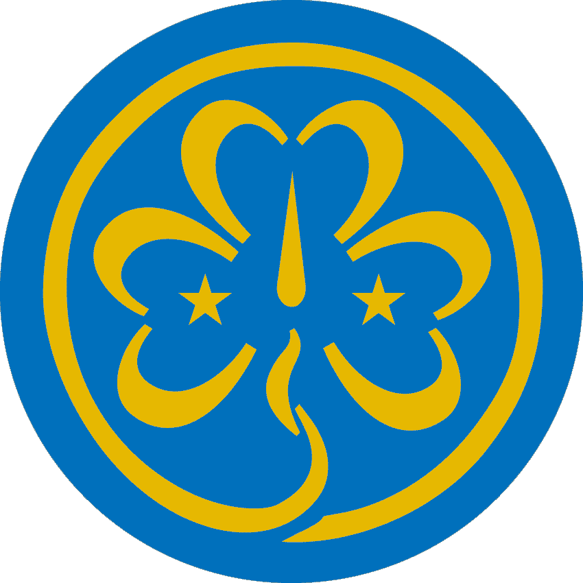 AMGE, logo dore fond bleu, Association Mondiale des Guides et Eclaireurs